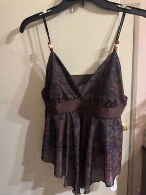Sleeveless Brown Floral Mesh Tank Top